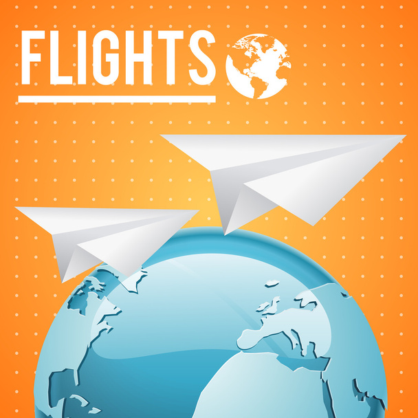 Vector Earth and two paper planes on orange background - Vector, Image