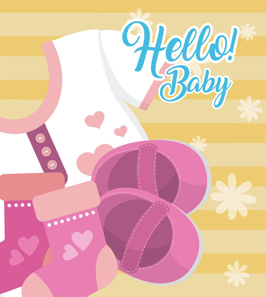Ahoj baby sprcha karty s roztomilé karikatury pro dívku vektorové ilustrace grafický design - Vektor, obrázek