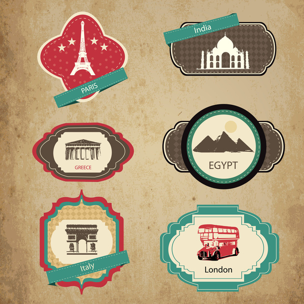 Vintage travel icons. Travel stickers set. - Vector, Image