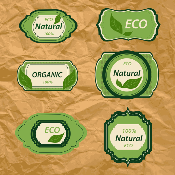 Колекція старовинних ретро гранжевих біологічних та екологічних органічних етикеток натуральних продуктів
 - Вектор, зображення