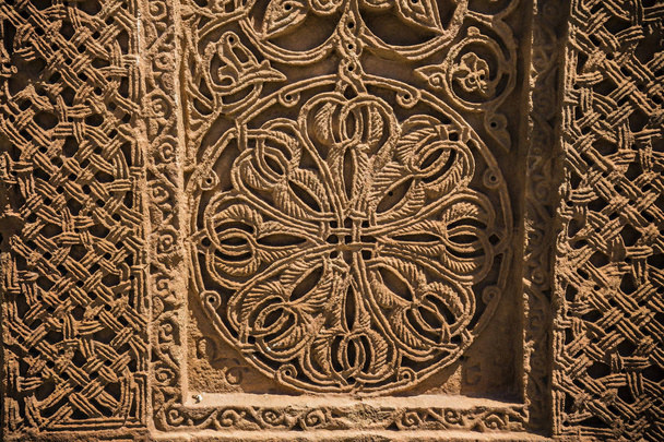 Armenian cross carved in the stone of the Monastery in Tatev, Armenia - Photo, Image