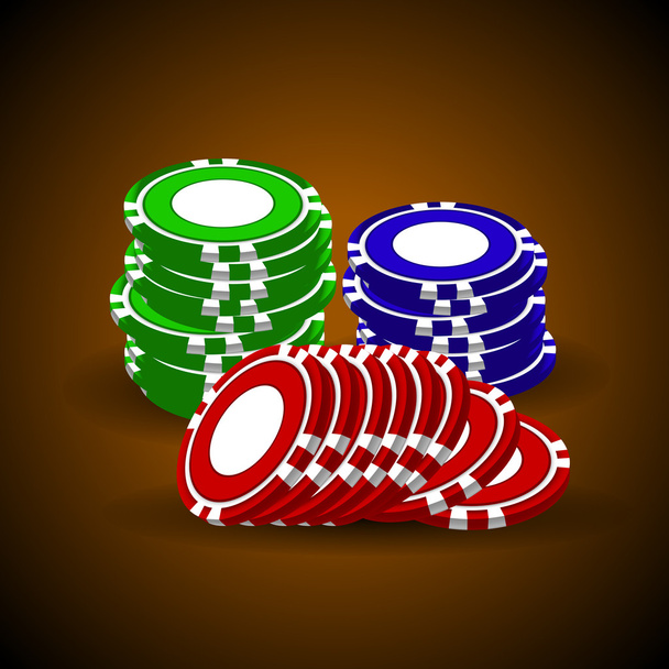 Casino chips stacks on dark brown background. Vector. - Vector, Image