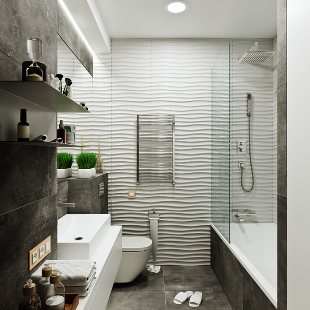 design moderno bagno con piastrelle sotto cemento e onda
 - Foto, immagini