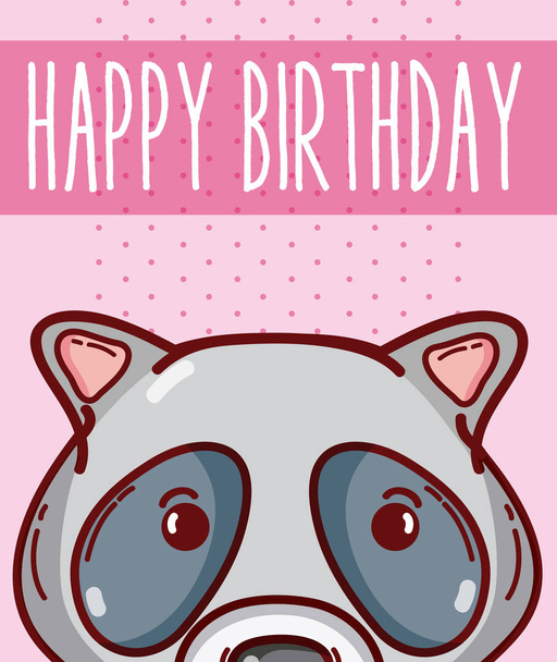Happy birthday card with raccoon cartoon vector illustration graphic design - Vector, Image