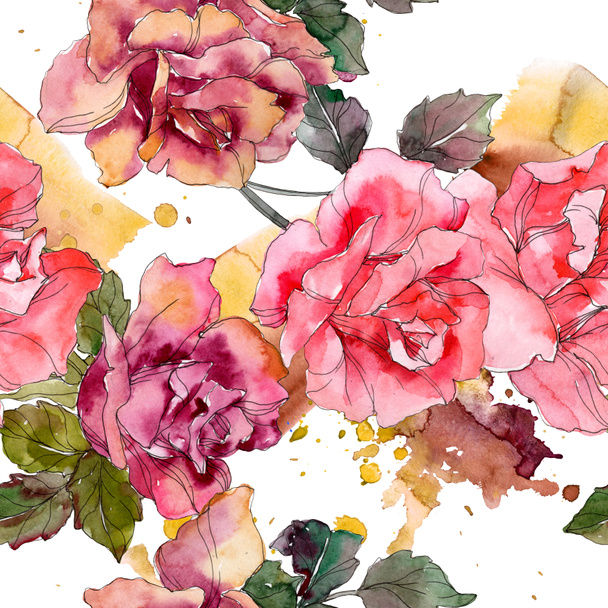 Pink rose floral botanical flower. Wild spring leaf isolated. Watercolor illustration set. Watercolour drawing fashion aquarelle. Seamless background pattern. Fabric wallpaper print texture. - Fotografie, Obrázek