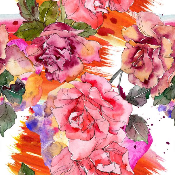 Pink rose floral botanical flower. Wild spring leaf isolated. Watercolor illustration set. Watercolour drawing fashion aquarelle. Seamless background pattern. Fabric wallpaper print texture. - Valokuva, kuva