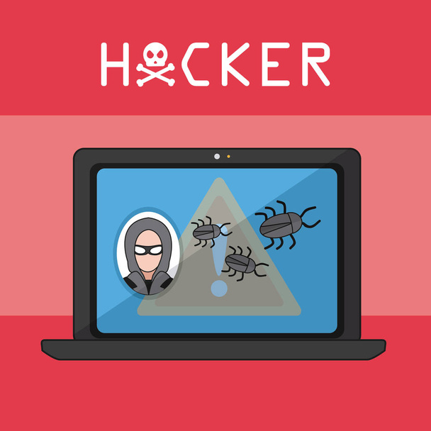 Hacker hacking laptop vector illustration graphic design - Vector, Image