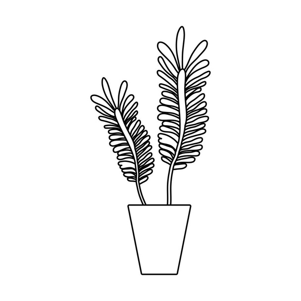 line naturals plants inside pot with leaves vector illustration - Διάνυσμα, εικόνα