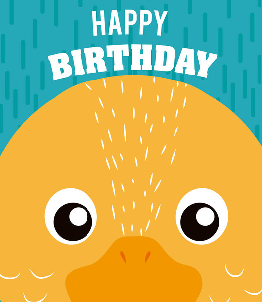 Duck cartoon on happy birthday card vector illustration graphic design - Vektori, kuva