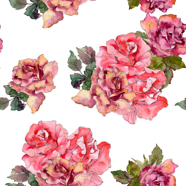 Pink rose floral botanical flower. Wild spring leaf isolated. Watercolor illustration set. Watercolour drawing fashion aquarelle. Seamless background pattern. Fabric wallpaper print texture. - Photo, Image