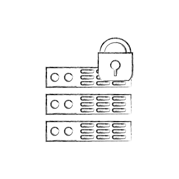Web hosting and padlock of data center and base theme Isolated design Vector illustration - Vector, Image