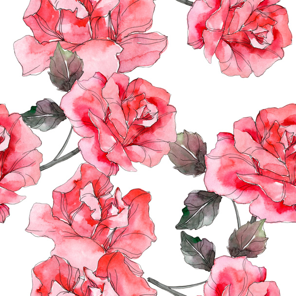 Pink rose floral botanical flower. Wild spring leaf isolated. Watercolor illustration set. Watercolour drawing fashion aquarelle. Seamless background pattern. Fabric wallpaper print texture. - Foto, imagen