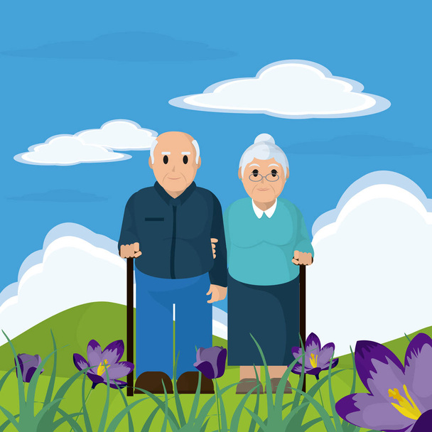 Χαριτωμένο παππούδες ζευγάρι στην φύση εικονογράφηση διάνυσμα γραφικού σχεδιασμού - Διάνυσμα, εικόνα