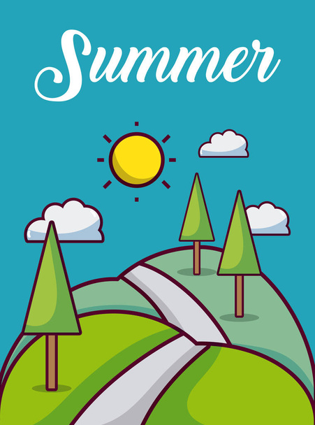 天気夏風景かわいいカード ベクトル illusttration グラフィック デザイン - ベクター画像