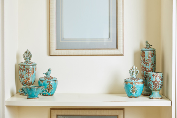  picture frame and turquoise set on surface  - Fotoğraf, Görsel