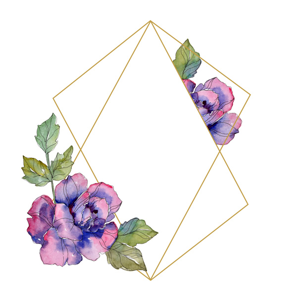 rose floral botanical flower. Wild spring leaf wildflower isolated. Watercolor background illustration set. Watercolour drawing fashion aquarelle. Frame border ornament square. - 写真・画像