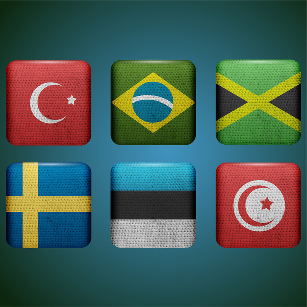 Set of six buttons with flags - Vector, Image