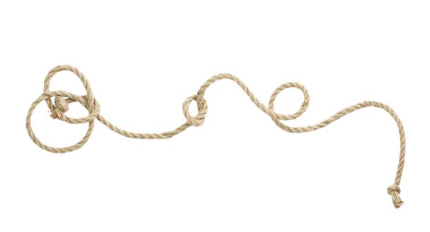 Twine rope isolated on white.Curled jute. - 写真・画像