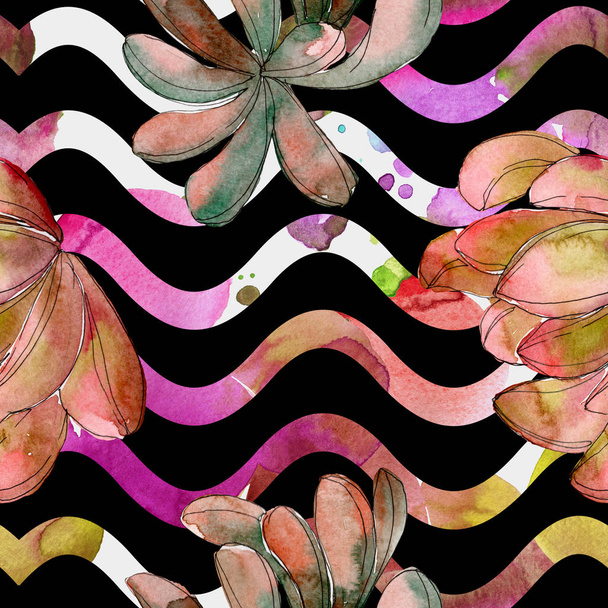 Fiore succulento della giungla. Foglia di primavera fiore selvatico isolato. Set illustrazione acquerello. Acquerello disegno moda acquerello. Modello di sfondo senza soluzione di continuità. Tessuto carta da parati stampa texture
. - Foto, immagini