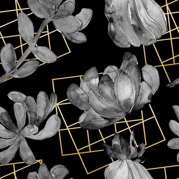 Dżungli soczyste kwiat. Wiosną wildflower liść na białym tle. Akwarela, ilustracja zestaw. Akwarela rysunku mody aquarelle. Bezszwowe tło wzór. Tkanina tapeta tekstura wydruku. - Zdjęcie, obraz