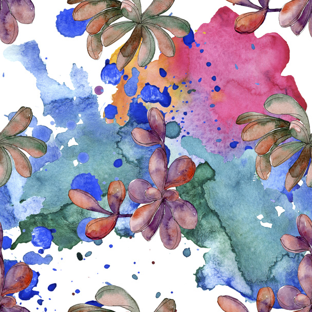 Jungle succulent flower. Spring leaf wildflower isolated. Watercolor illustration set. Watercolour drawing fashion aquarelle. Seamless background pattern. Fabric wallpaper print texture. - Foto, Imagem