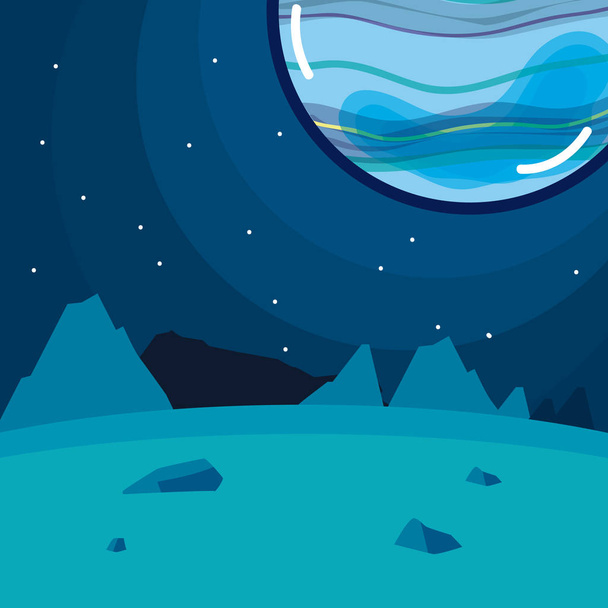 Планета Плутон видна из наземных пейзажей мультипликационного векторного графического дизайна
 - Вектор,изображение
