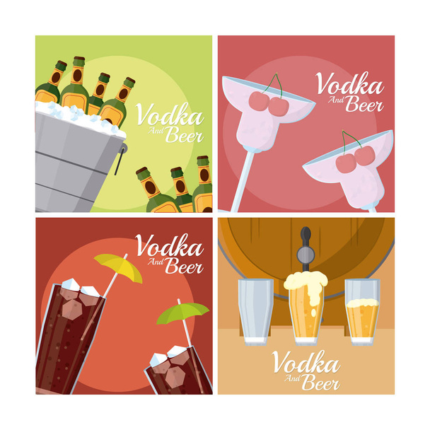 Vodka and beers square frames collection vector illustration graphic design - Vector, Image