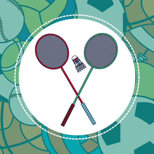 Equipo deportivo de bádminton sobre bolas deportivas vector de fondo ilustración diseño gráfico
 - Vector, Imagen