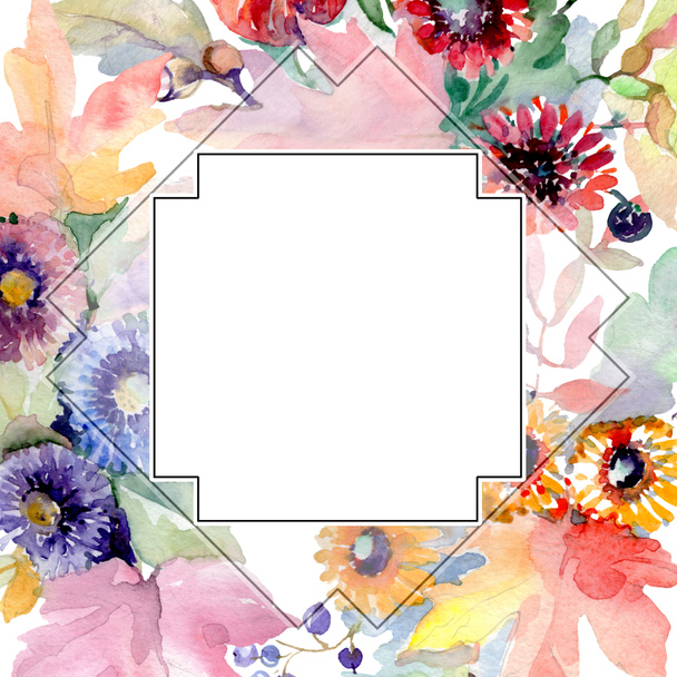 Bouquet floral botanical flowers. Wild spring leaf wildflower isolated. Watercolor background illustration set. Watercolour drawing fashion aquarelle isolated. Frame border ornament square. - Photo, Image