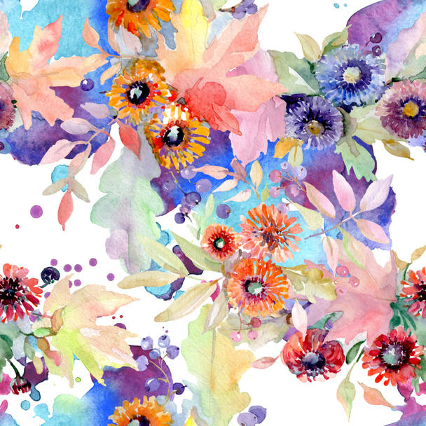 Bouquet floral botanical flowers. Wild spring leaf wildflower isolated. Watercolor illustration set. Watercolour drawing fashion aquarelle. Seamless background pattern. Fabric wallpaper print texture. - Photo, Image