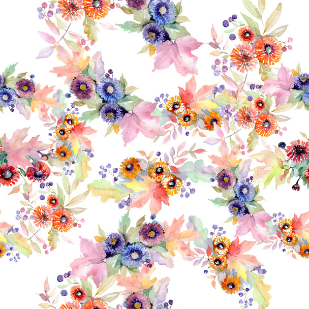 Bouquet floral botanical flowers. Wild spring leaf wildflower isolated. Watercolor illustration set. Watercolour drawing fashion aquarelle. Seamless background pattern. Fabric wallpaper print texture. - Photo, Image