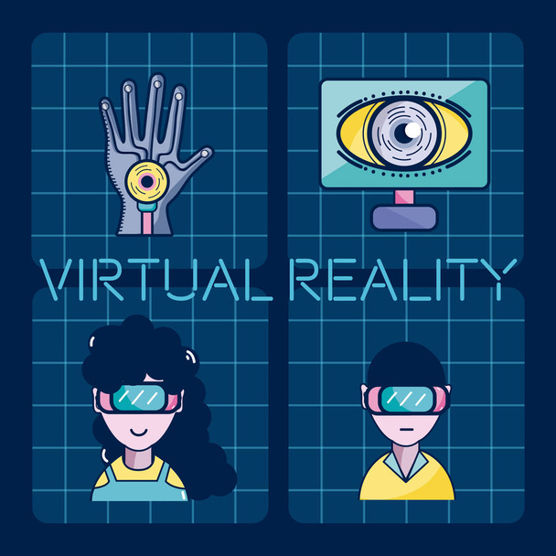 Virtual Reality technology frame cards with accesories - Vector, Image