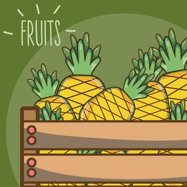 Ananas v dřevěné krabici vektorové ilustrace grafický design - Vektor, obrázek