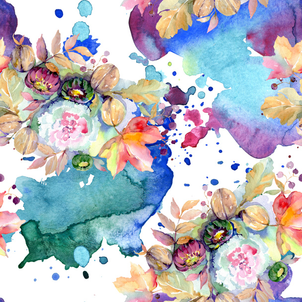 Bouquets floral botanical flower. Wild spring leaf isolated. Watercolor illustration set. Watercolour drawing fashion aquarelle isolated. Seamless background pattern. Fabric wallpaper print texture. - 写真・画像