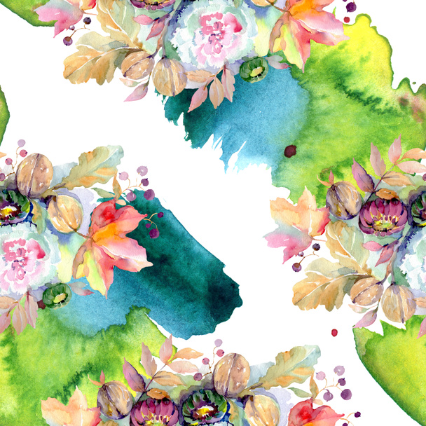 Bouquets floral botanical flower. Wild spring leaf isolated. Watercolor illustration set. Watercolour drawing fashion aquarelle isolated. Seamless background pattern. Fabric wallpaper print texture. - Foto, Imagen