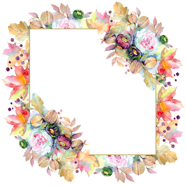Bouquets floral botanical flower. Wild spring leaf wildflower isolated. Watercolor background illustration set. Watercolour drawing fashion aquarelle isolated. Frame border ornament square. - 写真・画像