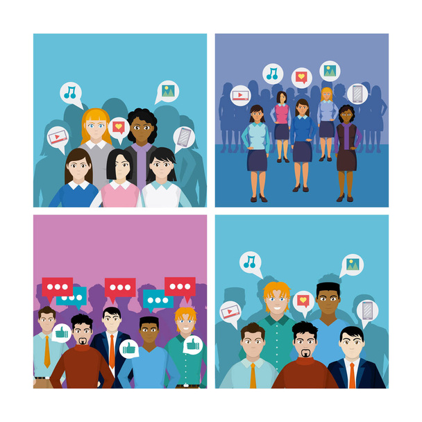 People and social media on frames vector illustration graphic design - Vector, Image