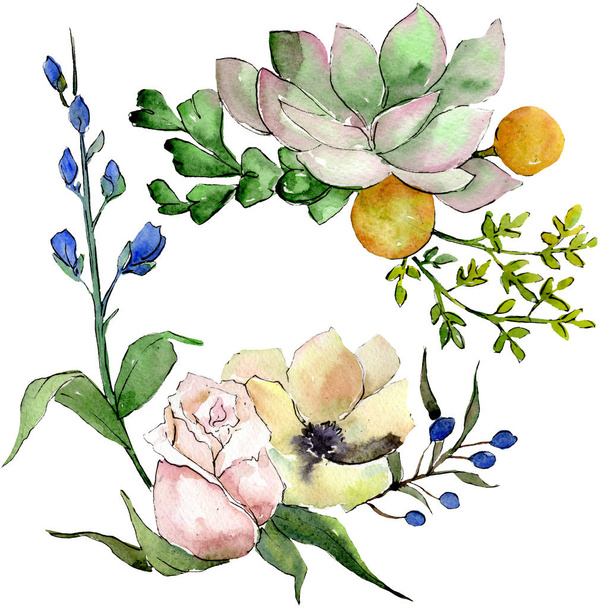 Bouquets with succulent floral botanical flowers. Watercolor background set. Isolated succulents illustration element. - Фото, зображення