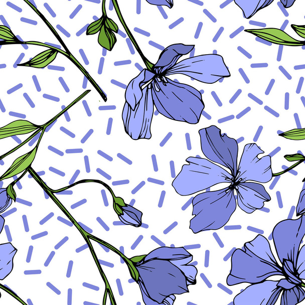 Διάνυσμα floral βοτανικό λουλούδι μπλε λινάρι. Άγρια άνοιξη φύλλων wildflower απομονωμένη. Χαραγμένο μελάνι τέχνης. Απρόσκοπτη υπόβαθρο μοτίβο. Ύφασμα ταπετσαρία υφή. - Διάνυσμα, εικόνα