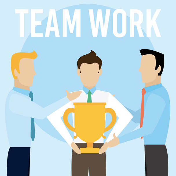 Business mens teamwork with trophy cup cartoons vector illustration graphic design - Vector, Image