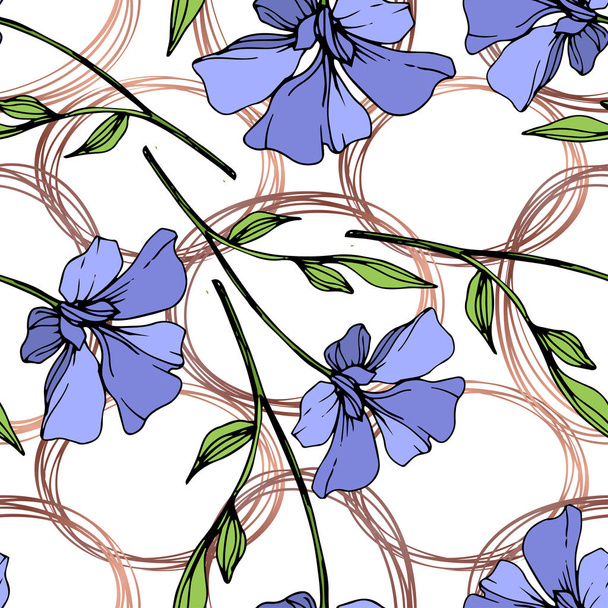 Vector Blue Flax floral botanical flower. Wild spring leaf wildflower isolated. Engraved ink art. Seamless background pattern. Fabric wallpaper print texture. - Wektor, obraz