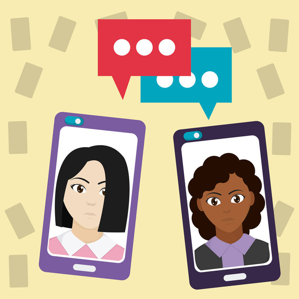 Жінки спілкуються зі смартфоном мультфільм Векторні ілюстрації графічний дизайн
 - Вектор, зображення