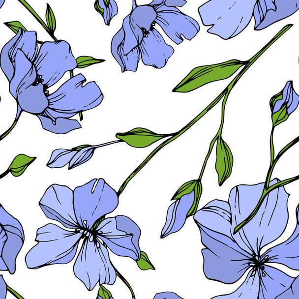 Vector Blue Flax floral botanical flower. Wild spring leaf wildflower isolated. Engraved ink art. Seamless background pattern. Fabric wallpaper print texture. - ベクター画像