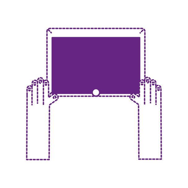 dotted shape hands with screen tablet technology object - Vector, Image
