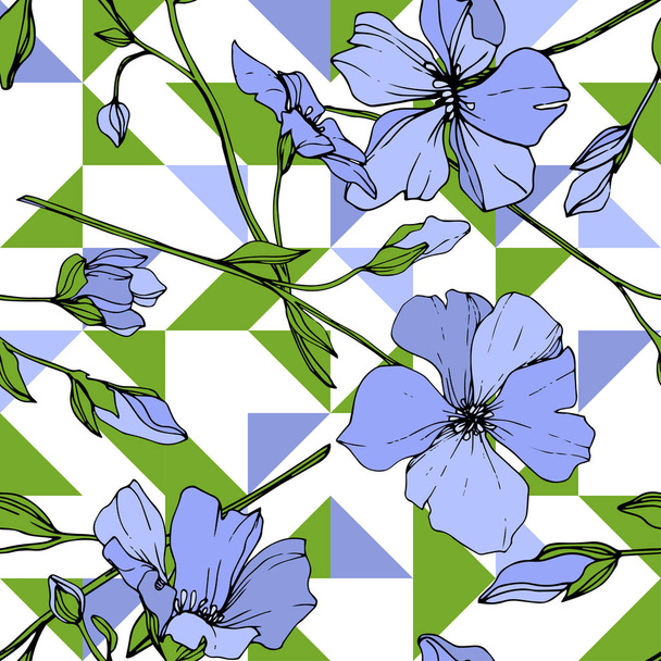 Vector Blue Flax floral botanical flower. Wild spring leaf wildflower isolated. Engraved ink art. Seamless background pattern. Fabric wallpaper print texture. - Vettoriali, immagini