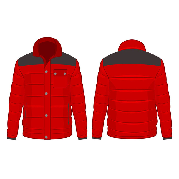 rote Winter Daunenjacke mit Knöpfen isolierter Vektor auf weißem Hintergrund - Vektor, Bild