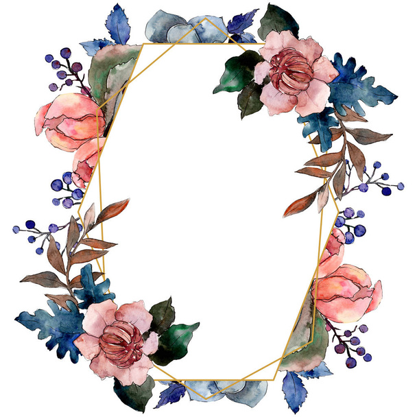 Peonia e succulento bouquet floreale floreale. Acquerello sfondo illustrazione set. Quadrato ornamento bordo cornice
. - Foto, immagini
