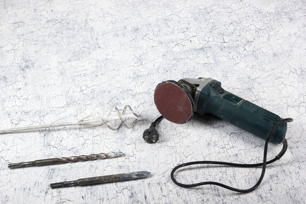 professional repairing implements for decorating and building renovation set in the wooden background. Top view - 写真・画像