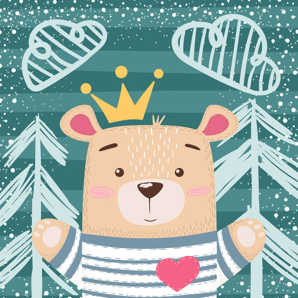 Cute princess teddy bear illustration. - Vektör, Görsel