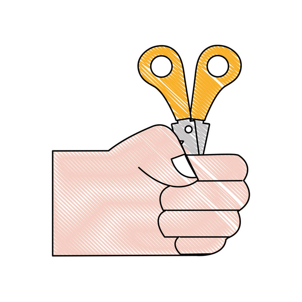 τριμμένο χέρι με ψαλίδι σχολικό εργαλείο εικονογράφηση φορέα εκπαίδευσης - Διάνυσμα, εικόνα